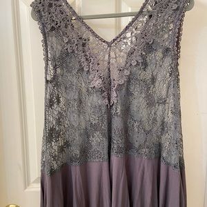 Three Birds Nest Boutique boho lace grey top. Sheer. Size small color grey.